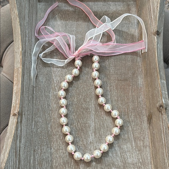 Jewelry - Elegant Pearl Necklace with Pink Ribbon